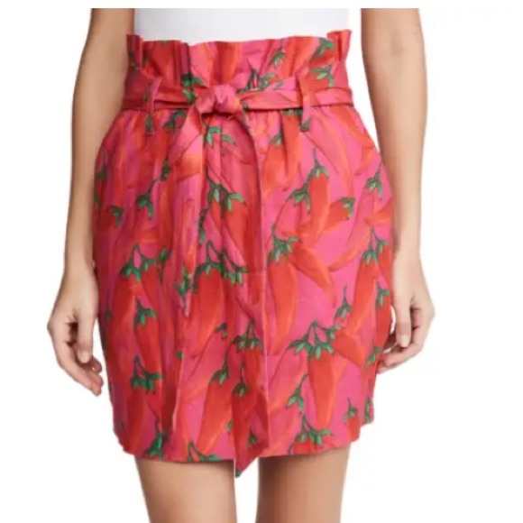 Farm Rio Red Chili Pepper Paper Bag Tie Waist Mini Skirt Sz S NWT - Picture 11 of 14